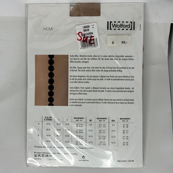 Wolford Nola Sz M Side Polka Dots Black on Sheer New - Picture 2 of 2